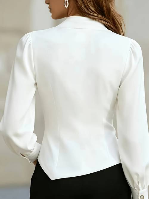 womens elegant easy solid color asymmetrical hem v neck long sleeve with neckline ruffle design exquisite shirt