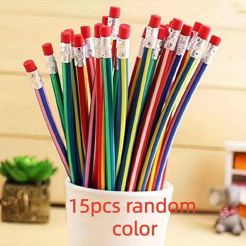 item picture 15 pack foldable pencils with eraser pencils premium grip design compact and practical suitable for studying office and sketching plastic writing pencils random color