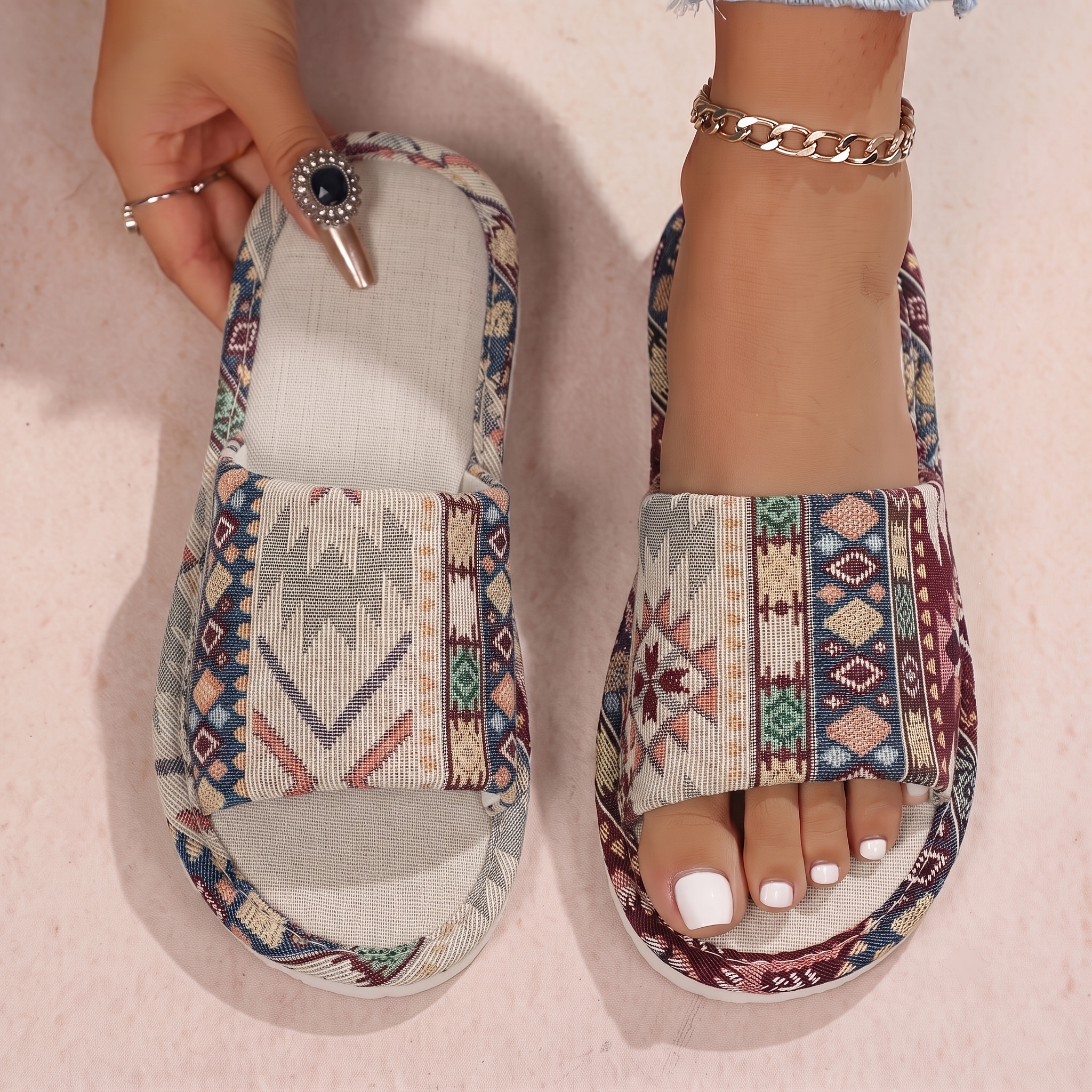 TEMU Women's Ethnic Style Indoor Lightweight Breathable Couple Unisex Home Scene Daily Living Room Bedroom Slippers, Women Shoes