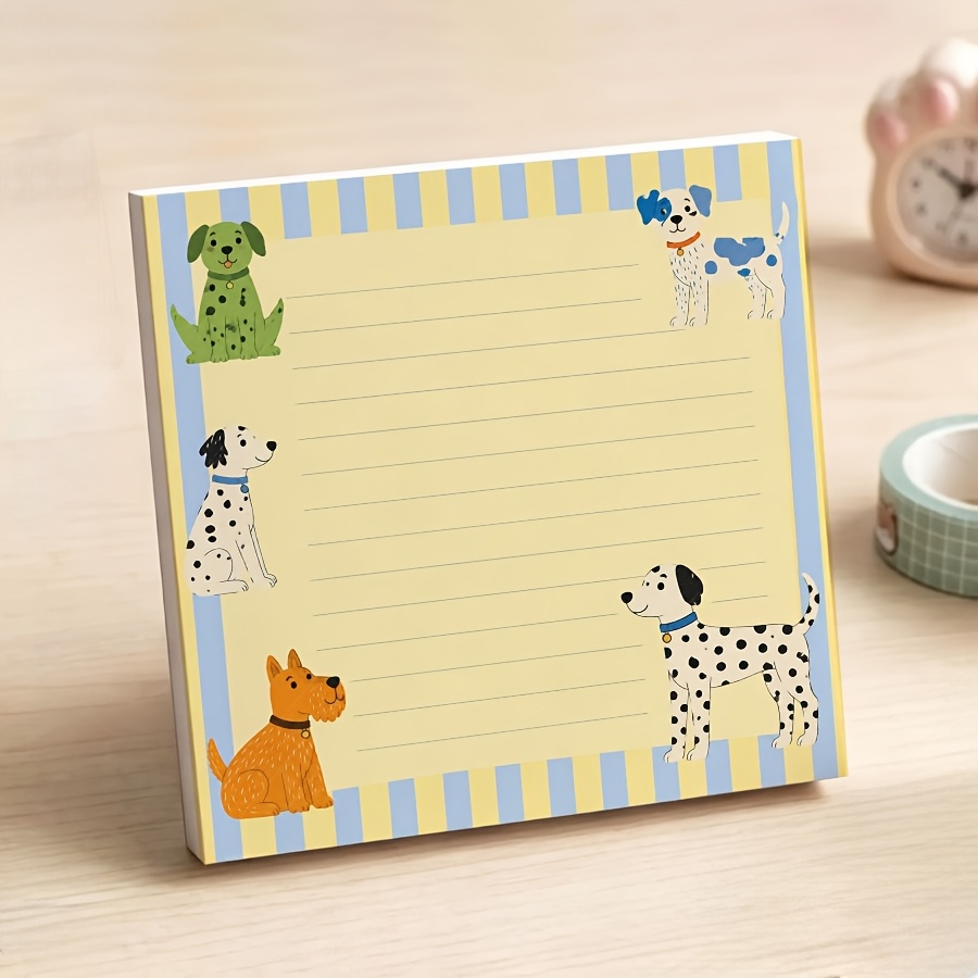 TEMU Non-sticky Cute Puppy Memo Pad, Cartoon Dog Lined Notepad, Non-adhesive Tear-off Scratch Pad, Blue Yellow Striped For School, Office And Gifts.