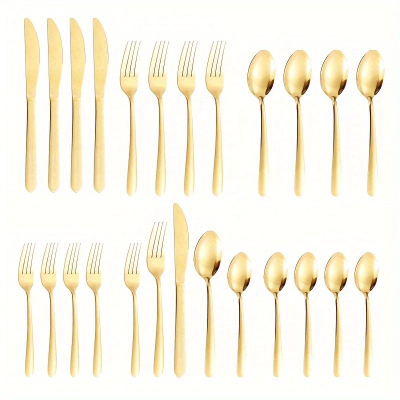 

20/40/60pcs, Knife, , And Spoon Set, Gold Tableware Aesthetic In Instagram , Steel, Suitable For Multiple Restaurants, , Dishwasher