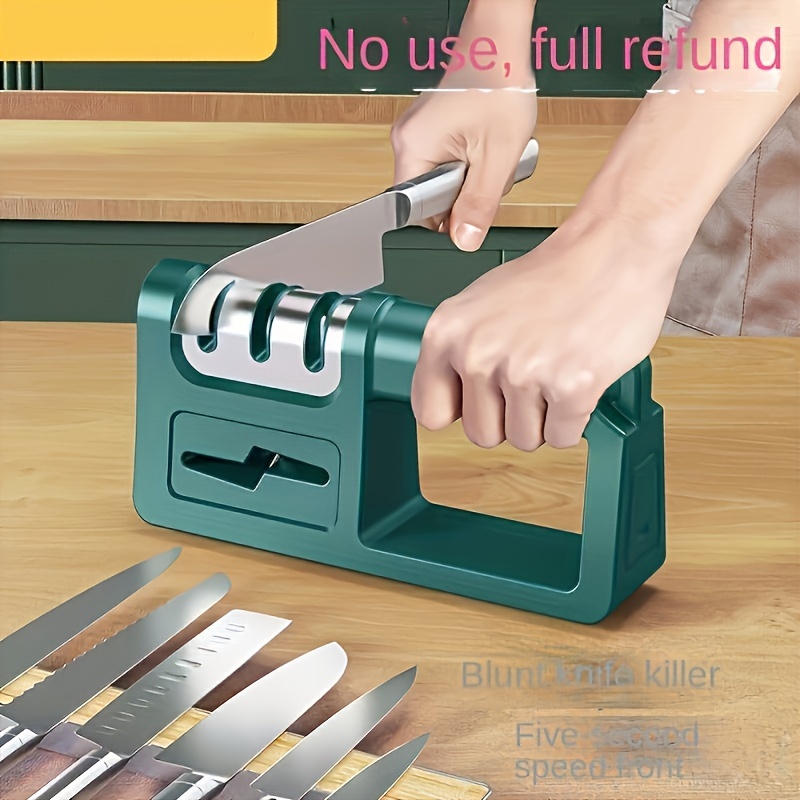 1pc 4-in-1 Diamond Knife Sharpener - Manual Manual Sharpener for Kitchen Knives & Scissors, Sturdy Metal Construction, No Electricity Needed, Quick & Easy Sharpening Tool for Home Use