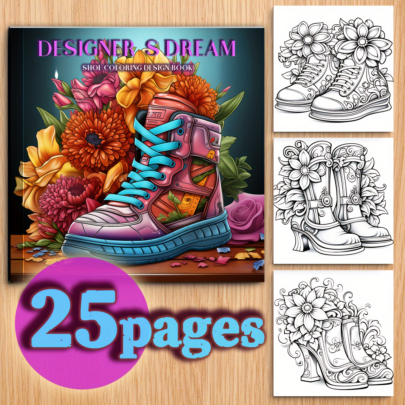 

1 Book 25 Pages Shoe Coloring Design Theme Theme Coloring Books, Hand Painted, Adult Soothing Stress Coloring Books For Thanksgiving Day Birthday Party School Starts, Holiday Gift