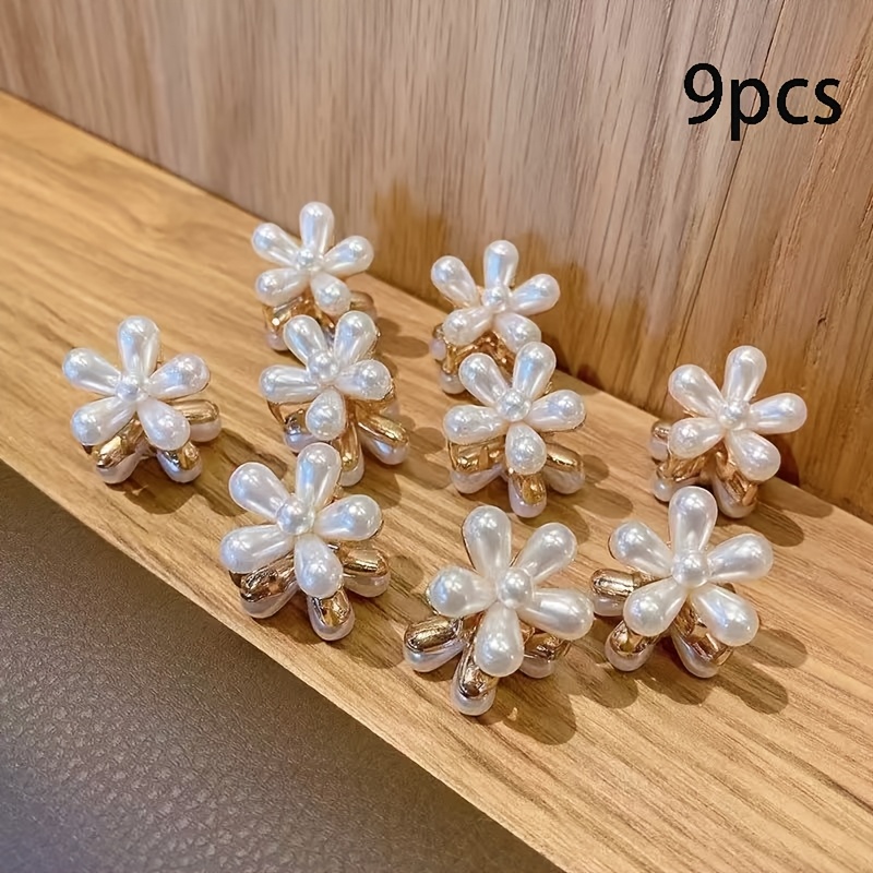TEMU 9pcs Small Mini Pearl Claw Clips With , Sweet Artificial Bangs Clip Decorative Hair Additions Suitable For Women