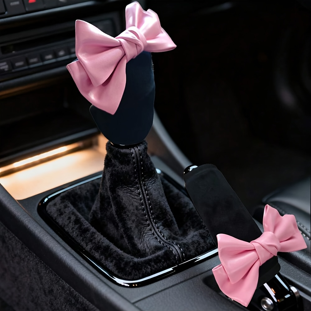 TEMU A Set Of Pink Bow Car Gear Shift Dust Covers, Including A Cover And Gear Shift Cover, Suitable For Universal Car Interior Additions