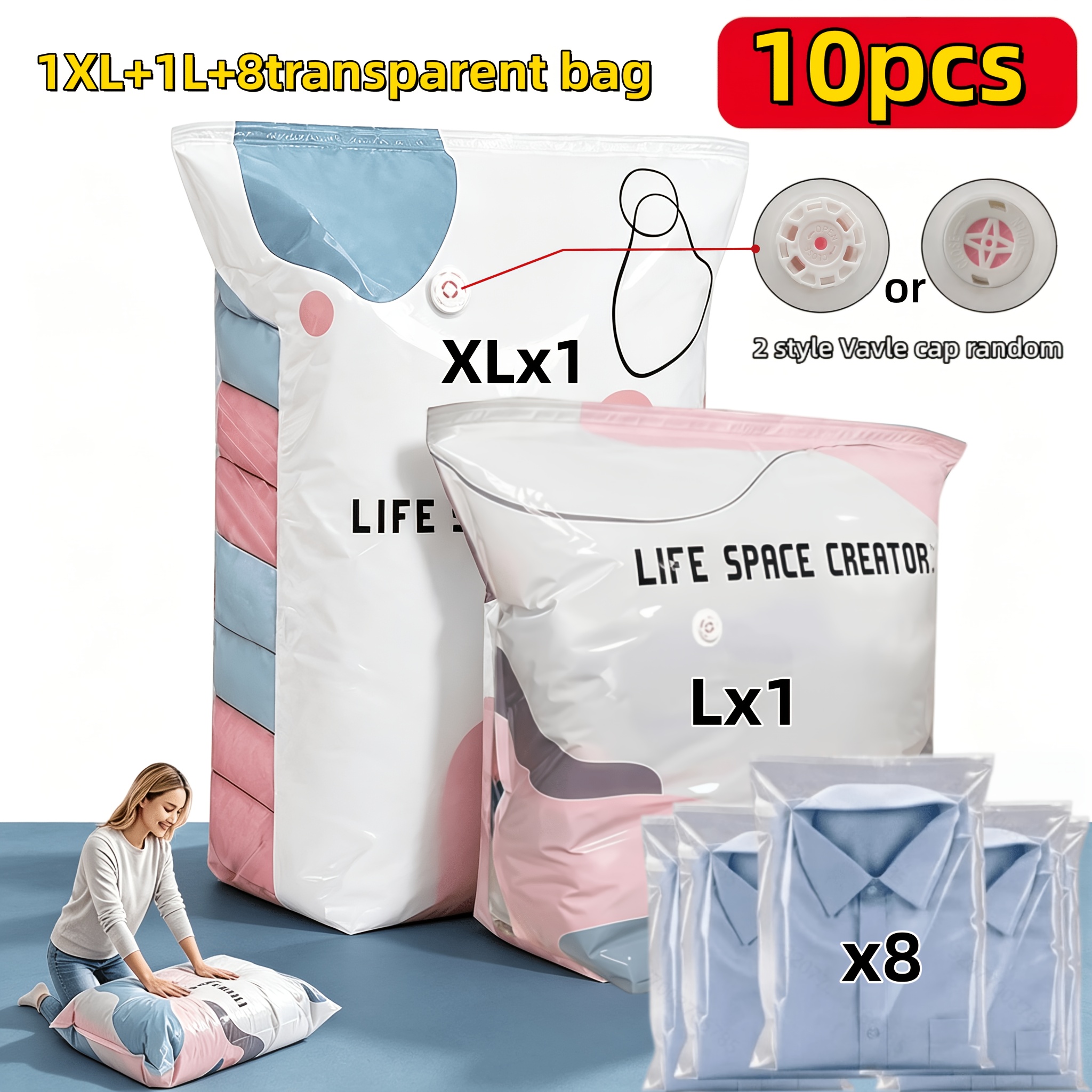 TEMU 10pcs Set Of Vacuum Storage Bags And Zipper Clear Bags, Suitable For Clothing And Blankets. Large Capacity Thick And Durable, Compression Bags