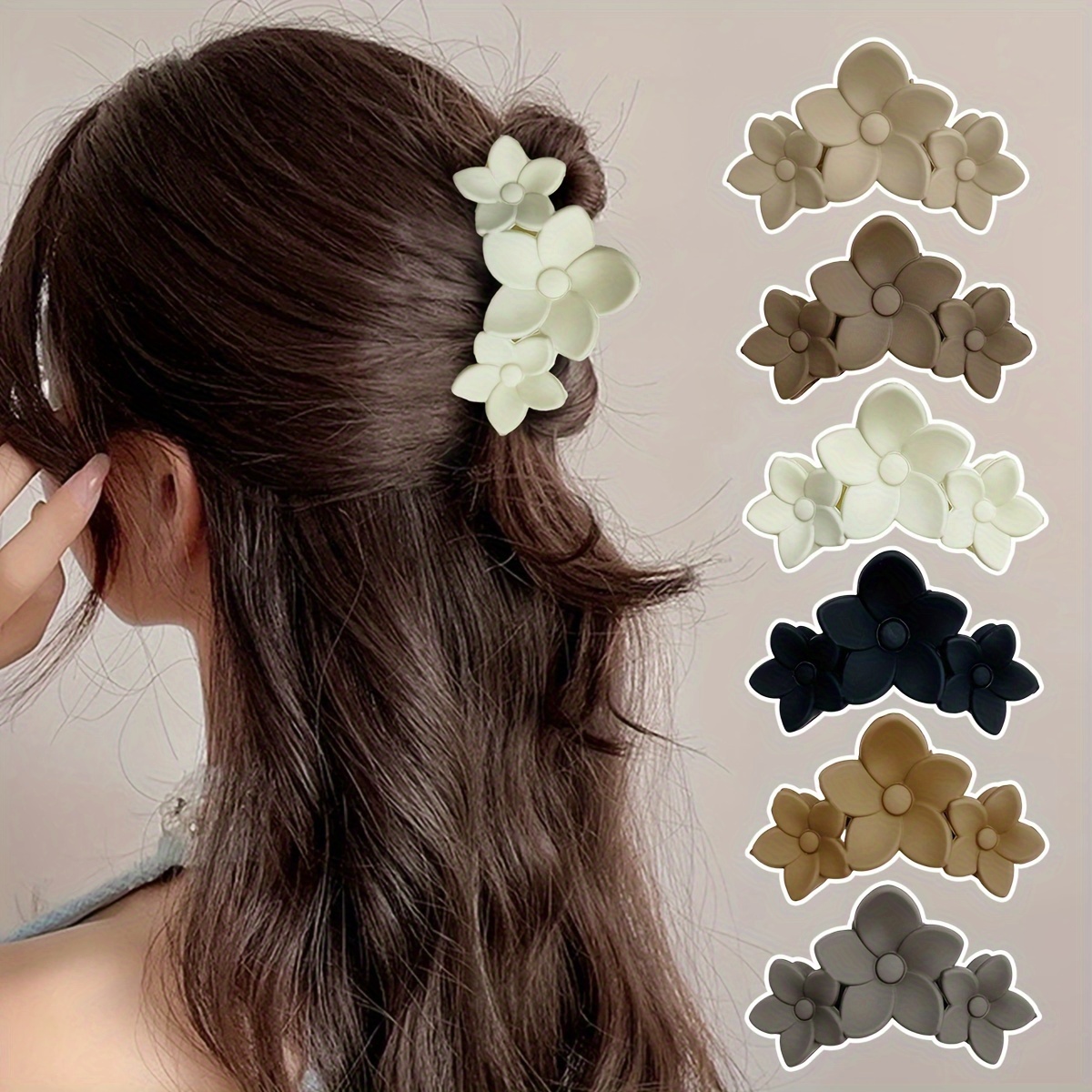 

6pcs Vintage Floral Hair For Women, Small Plastic Hair Clips, Minimalist Style, Mixed Color Solid Flower Shape, Elegant Shark Clips For Updo Hairstyles