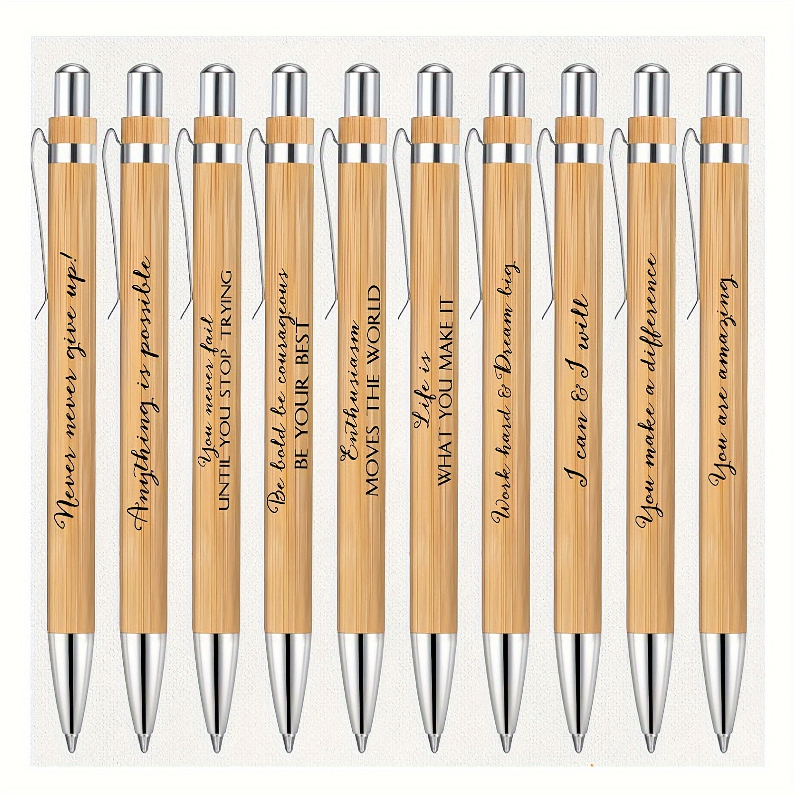 

10pcs Inspirational Quote Bamboo Pens Bulk, Motivational Pens Wooden, Writing Pens, Ink Pens Ballpoint Camp Stationery For Teacher Student Office Supplies Coworker Employee,