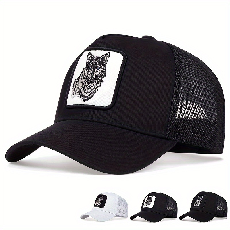 

1pc Wolf Embroidered Baseball Cap Breathable Lightweight Trucker Hat Sun Protection Adjustable Hats For Women