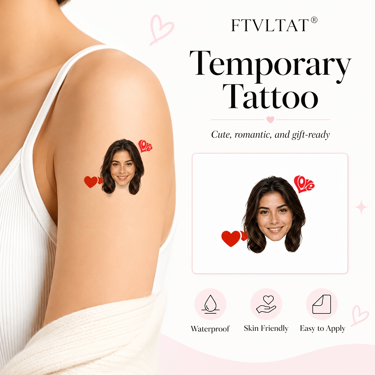 TEMU 20 Sheets Ftvltat Custom Tattoo Personalized Photo Temporary Tattoo Sticker Turn Your Photo Into Tattoo Waterproof Long Lasting Gift For Couple