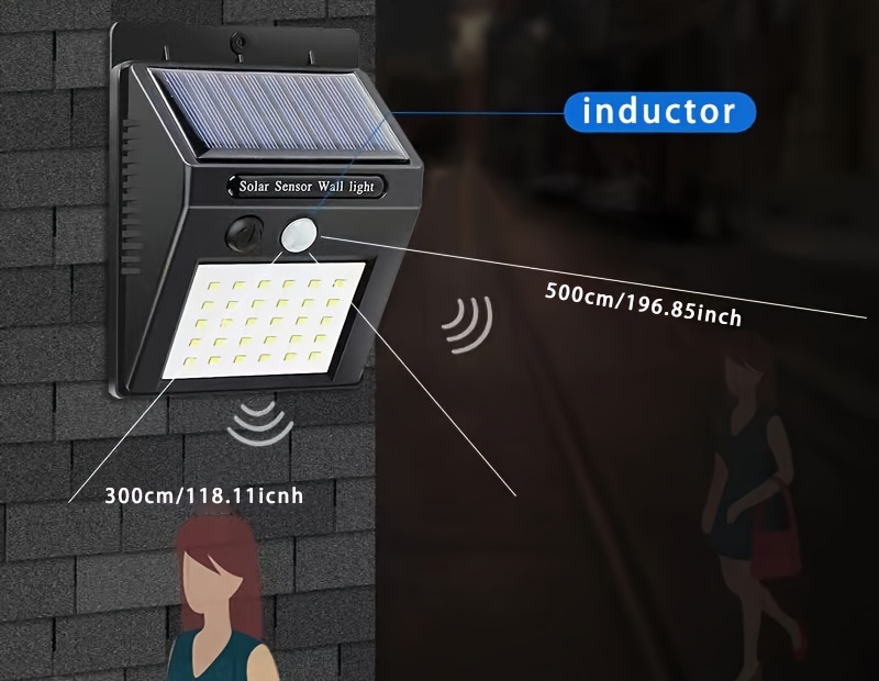 4 solar motion sensor wall lights 30 led solar wall lights for front door backyard garage balcony dustproof and details 2