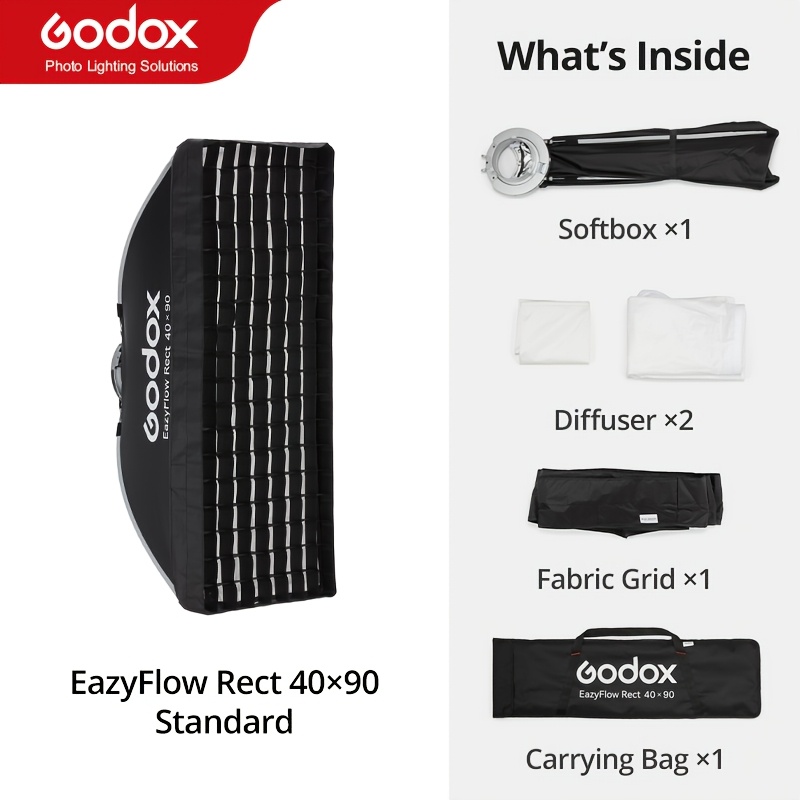 Godox Eazyflow Series Foldable Softbox Compatible For Bowens Mount Flash Units, Portable Studio Lighting Diffuser Setup, Panel For Professional Photography, Suitable For Led Light 45x60 40x90 60x90