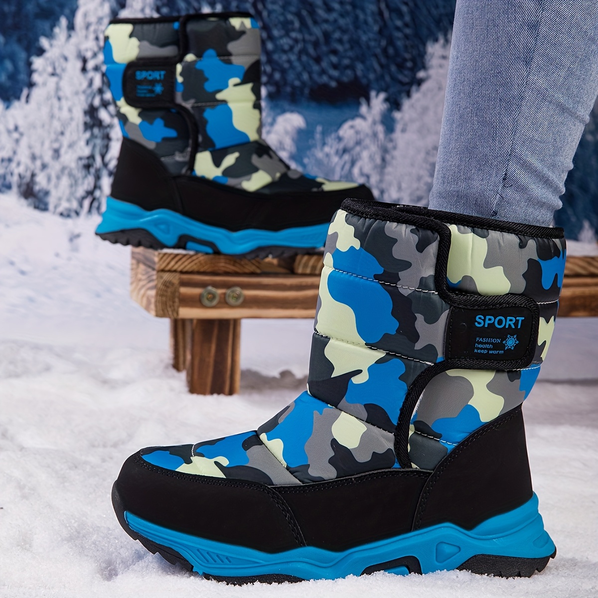 Image of Unisex Winter Warm Snow Boots, Boots, High- Boots 9965 Camouflage