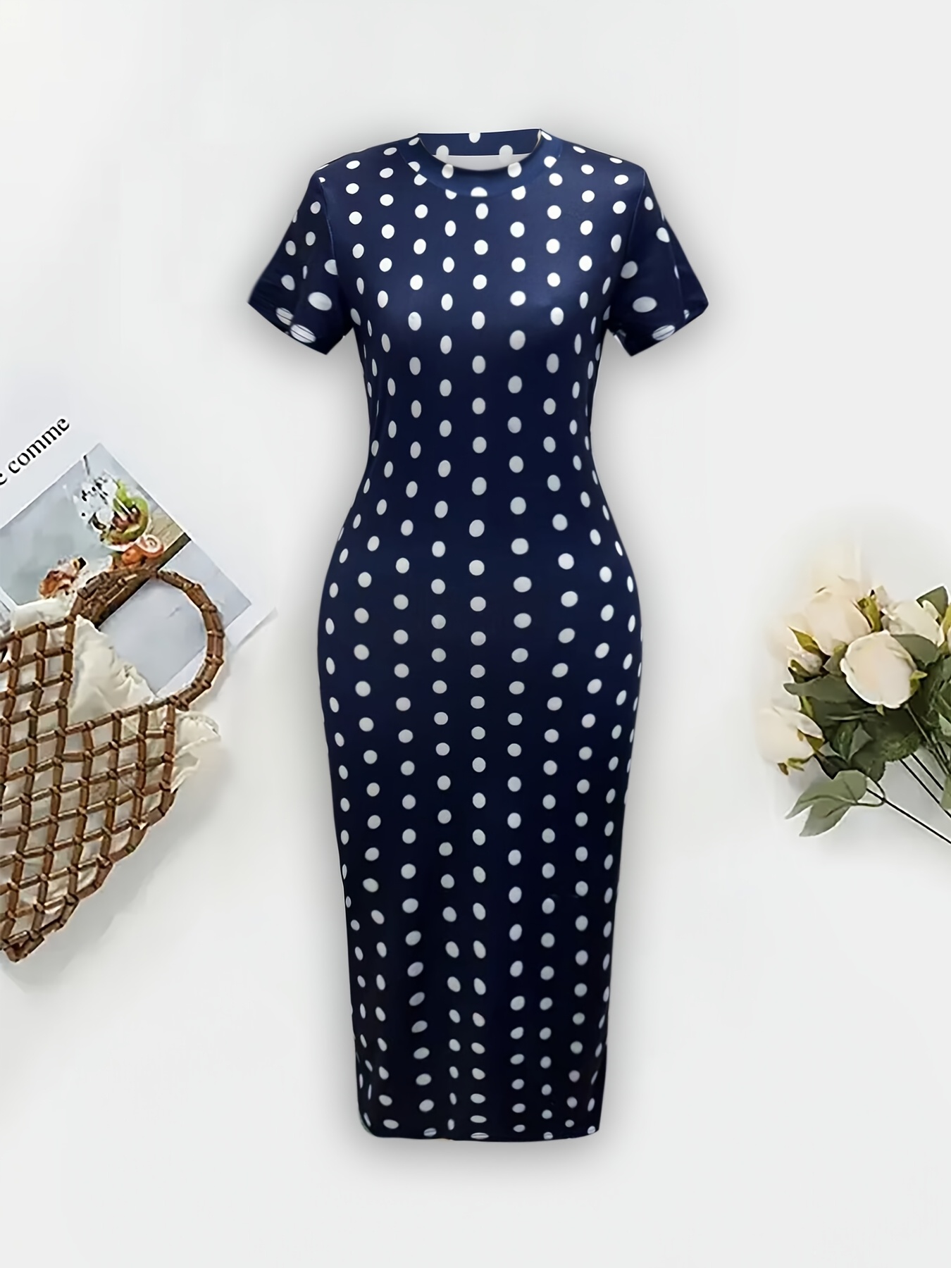 womens elegant polka dot bodycon dress women's clothing - Temu