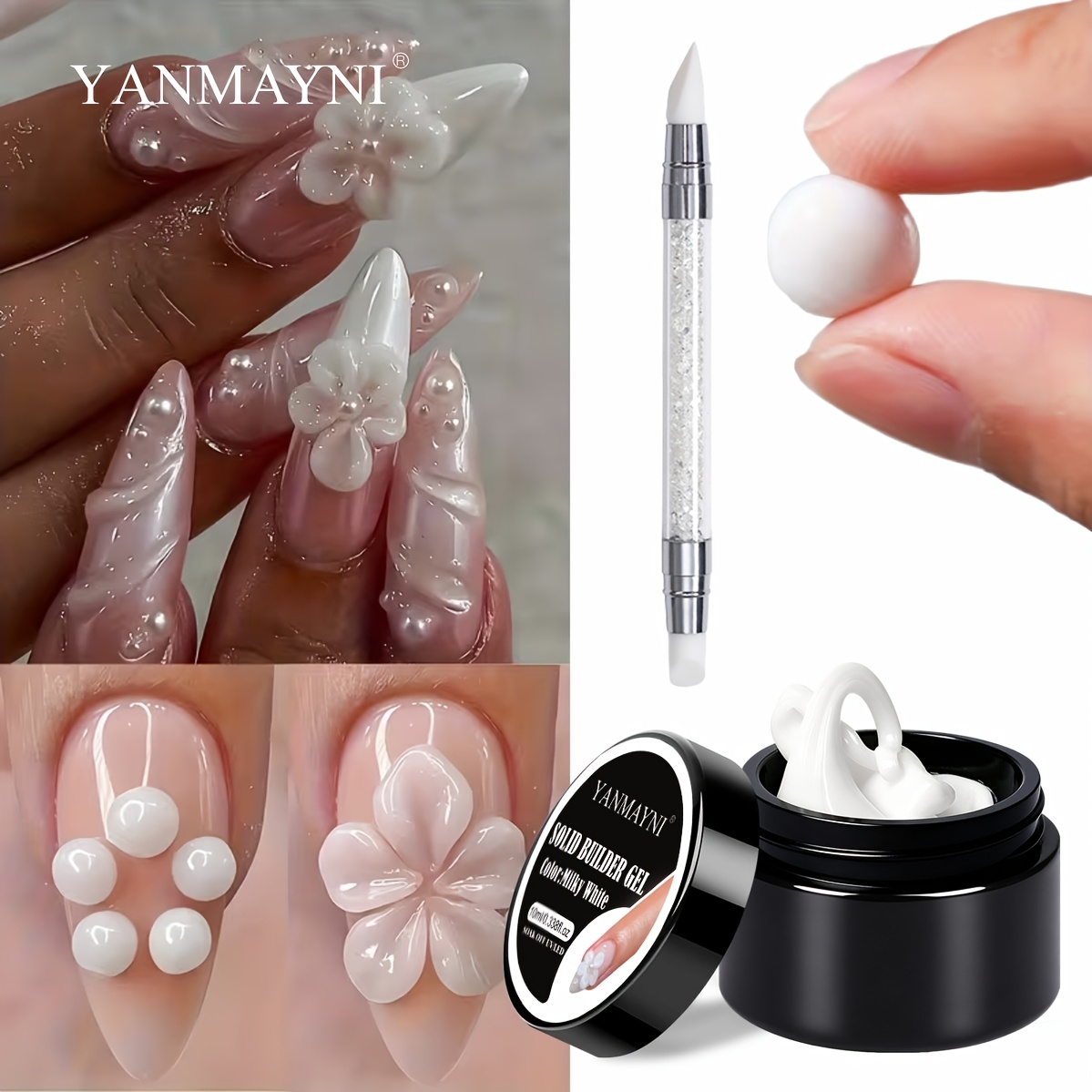 Image of 3d Nail Art Gel White Solid Builder Gel For Nails Hand Sculpture Hard Gels With Pen For Carving Patterns Decoration Nail Art Home Manicure Diy