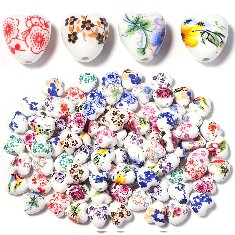 10pcs Random Color Ceramic Peach Heart Beads for Jewelry Making