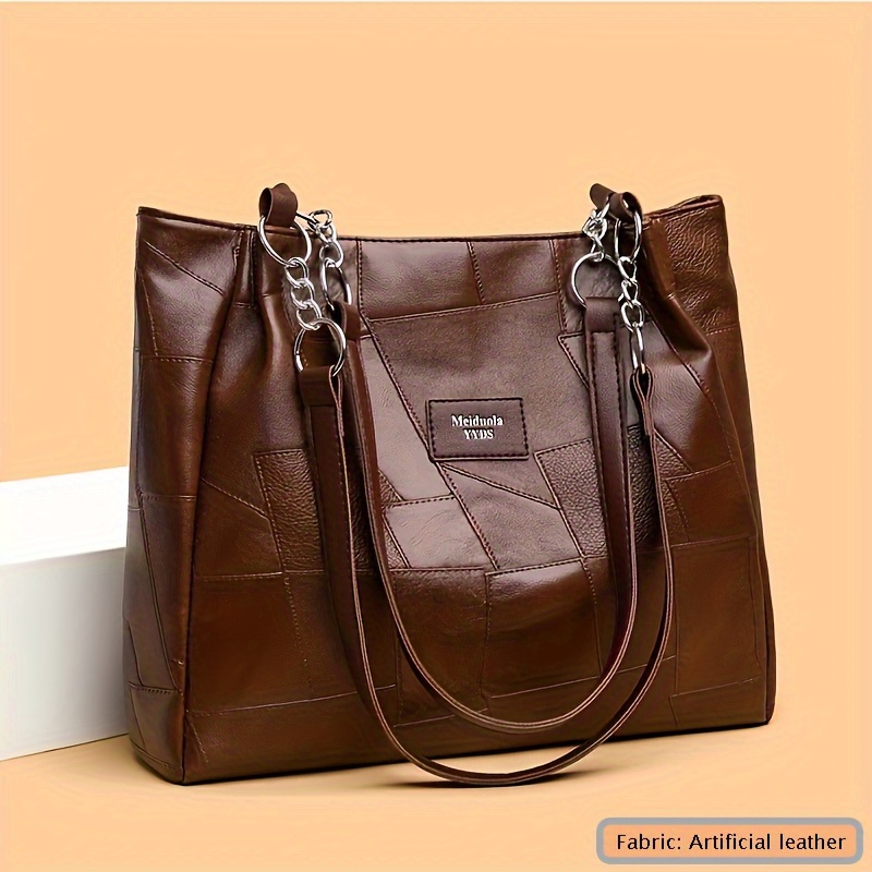 TEMU Vintage- Women's Tote Bag - Spacious Shoulder Handbag With Fixed Strap, Zip Closure For Commute & Travel - Available In /black