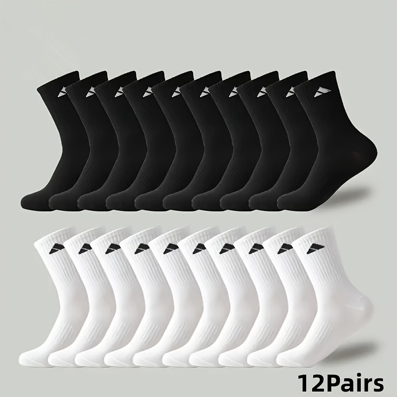 12 Pairs Of Black And White Mid-tube Socks Youth Comfortable Sports Casual Socks Can Wear Men And Women Versatile Socks