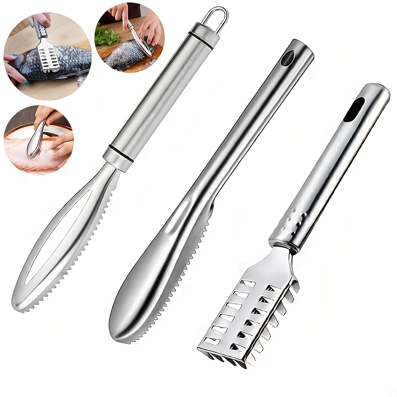 TEMU 3pcs Fish Scale Remover, Stainless Scale Brush, Multifunctional Fish Scale Removal Tool, Kitchen Tool, Can Quickly Remove Fish Scales Of Sizes