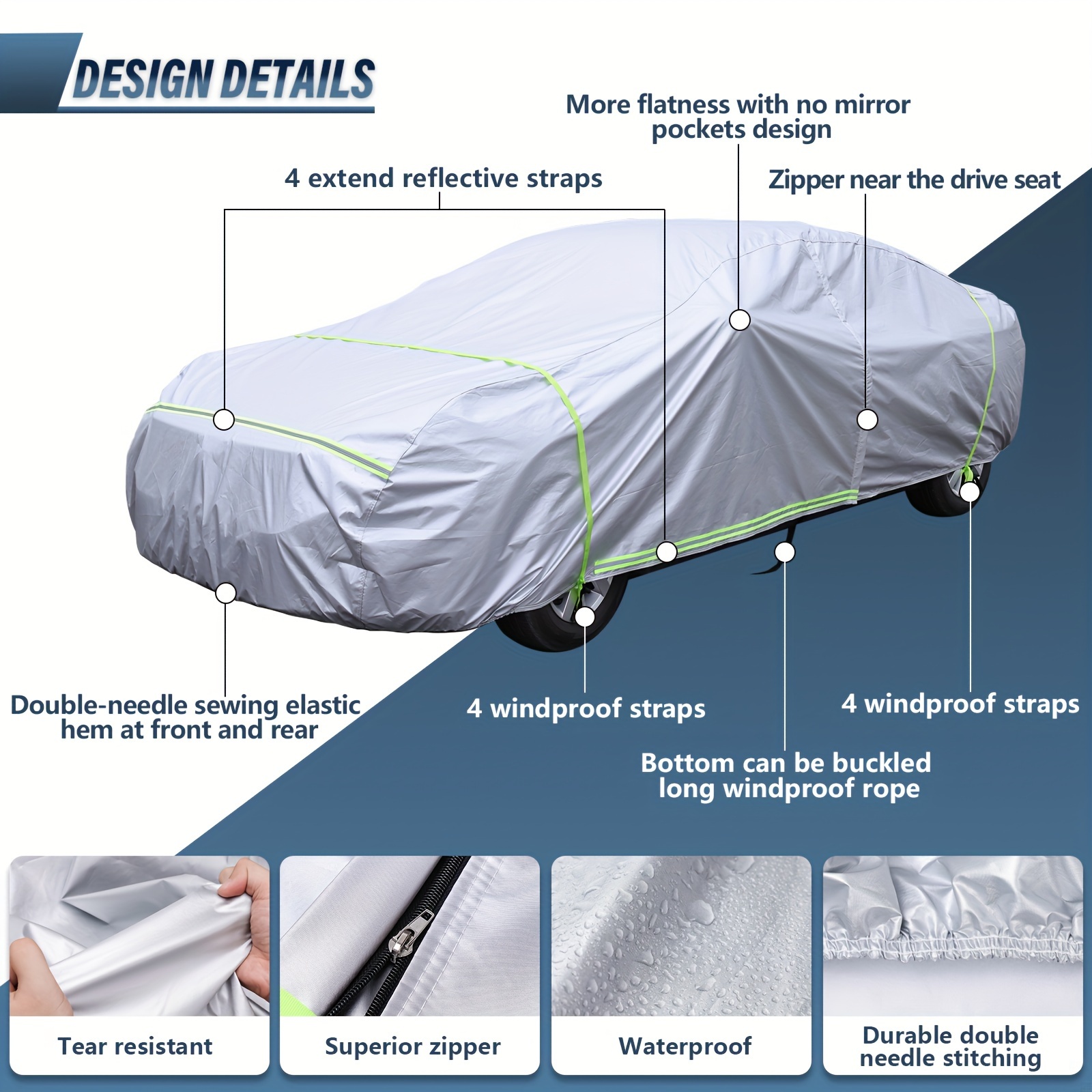 

Car Cover Waterproof All Weather 6 Layers Of Anti-gum Anti-bird Poop Anti-snow Anti-wind Anti-hail Anti-uv 210d Oxford Universal Suitable For Outdoor Car Cover Zipper Cotton Inside