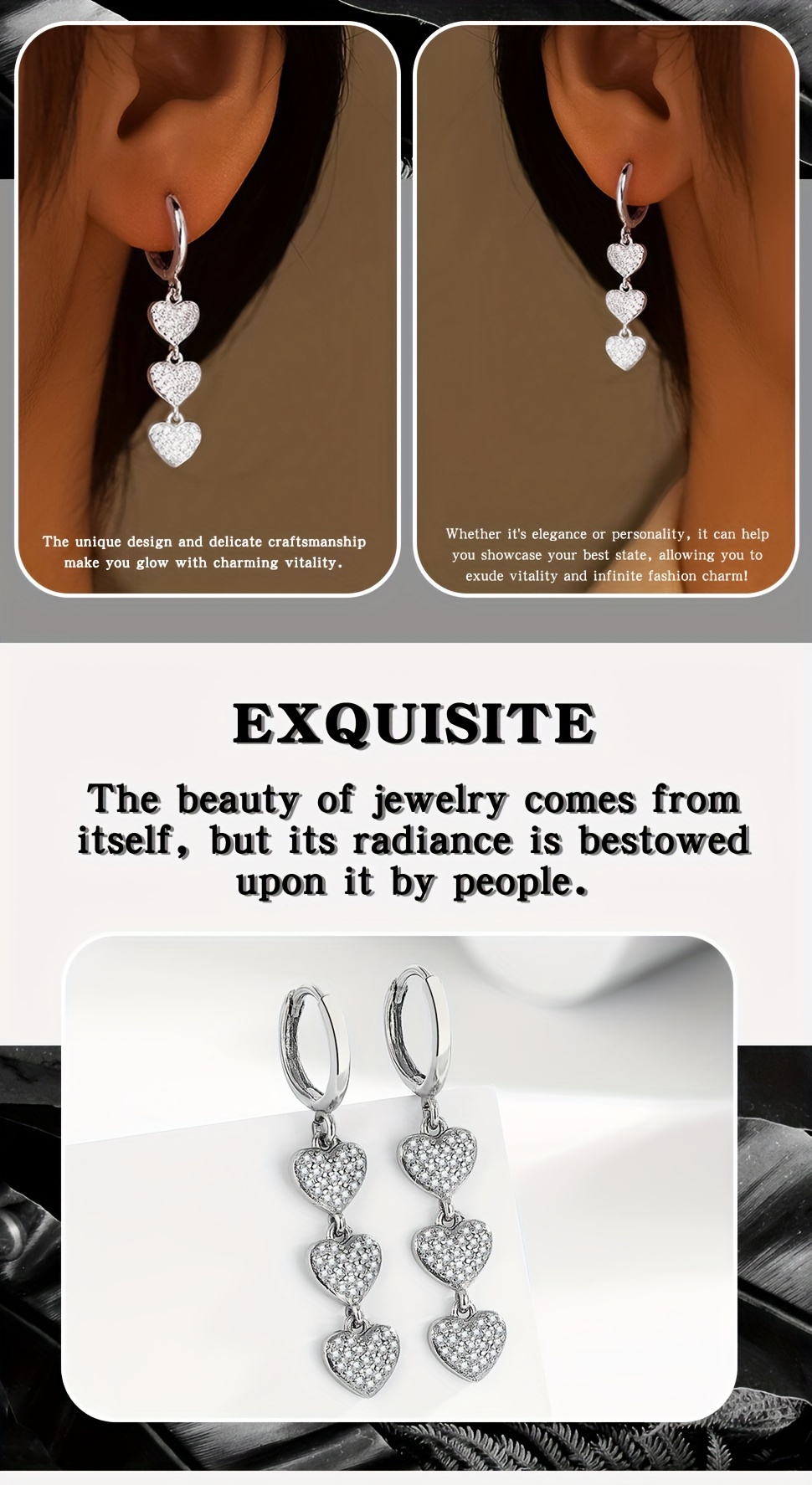 1 pair elegant 925 sterling silver heart drop earrings with synthetic zirconia luxury dangle earrings for women daily banquet wear september birthstone 3 6g details 3