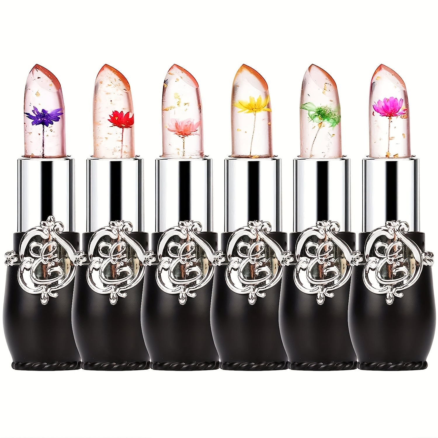 

6pcs Crystal Flower Jelly Lipstick, Long-lasting Lipstick, Magic Temperature Color Changing Lip Balm