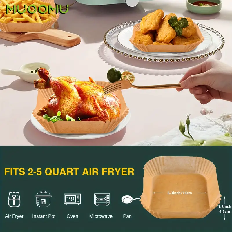 50 100 150 200pcs square air fryer paper disposable baking paper household kitchen supplies 5 00mm thickened water resistant perforated parchment liners for healthy cooking baking and frying Product details 0