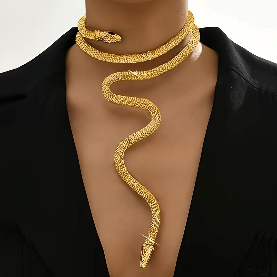 TEMU Collar de cadena de serpiente con colgante de serpiente enroscada