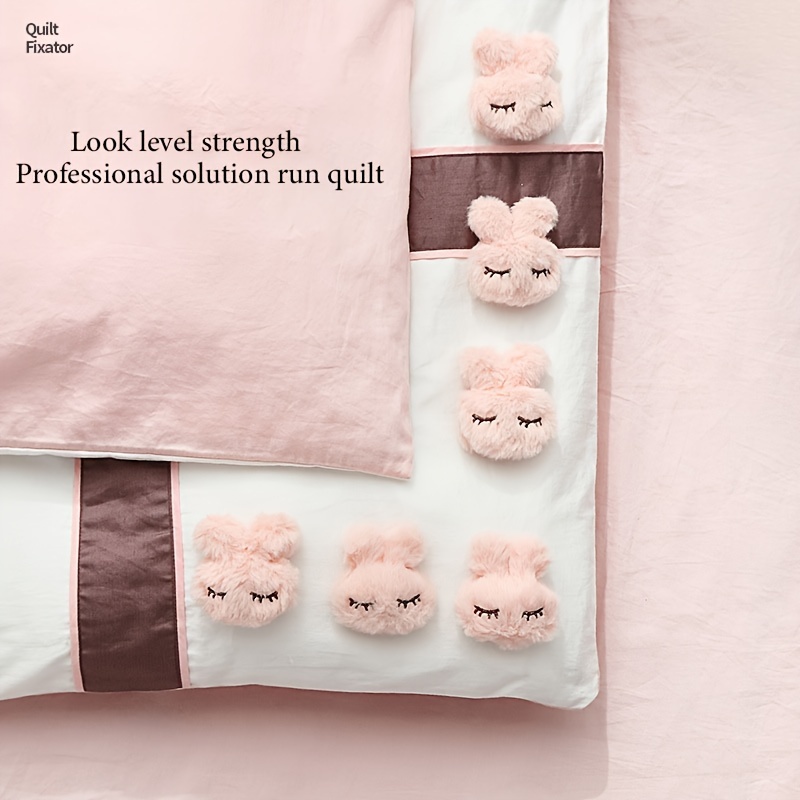 4pcs adorable plush rabbit quilt holders anti slip easy unlock duvet clips for secure blankets sheets curtains soft polypropylene material hand washable cute pink   details 7