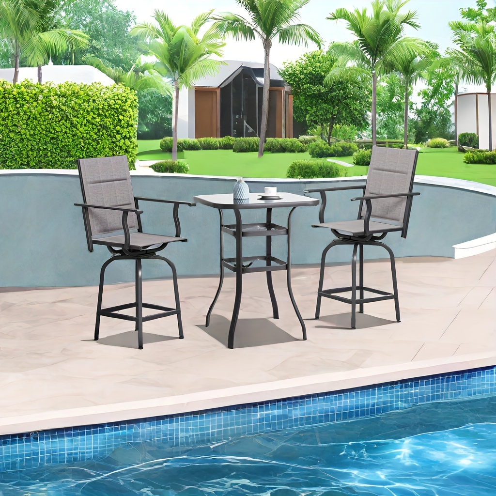 

Relaxoul Patio Swivel Bar Stools Chair Of 4, Outdoor Bar Height Set, All Weather High Back And Armrest Patio For Backyard, Lawn Garden, Balcony And Pool, Dark Gray