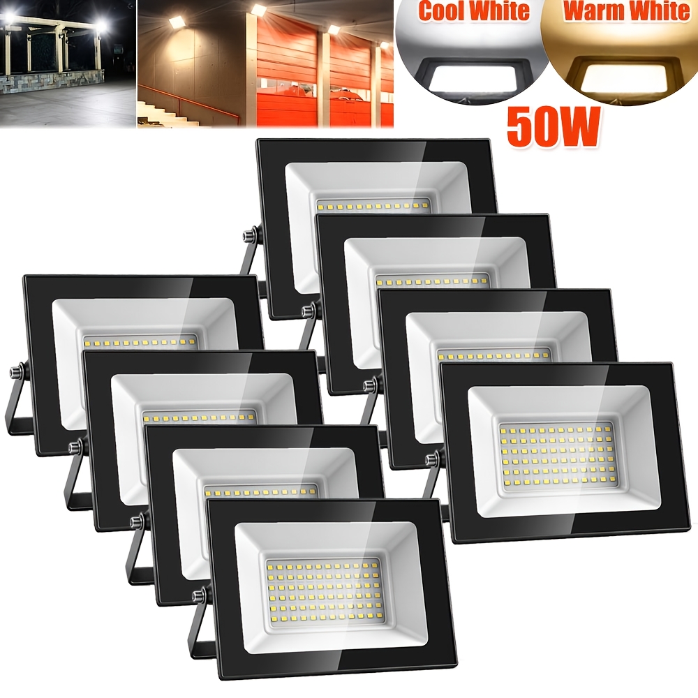 Image of 8pcs 50w Led Floodlight Outdoor, 17x11.6x2.7cm Led Security Light, Led Flood Light, Cool White/warm White, Adjustable 180° Bracket, For Garden, Garage, Yard, Backyard, Workshop
