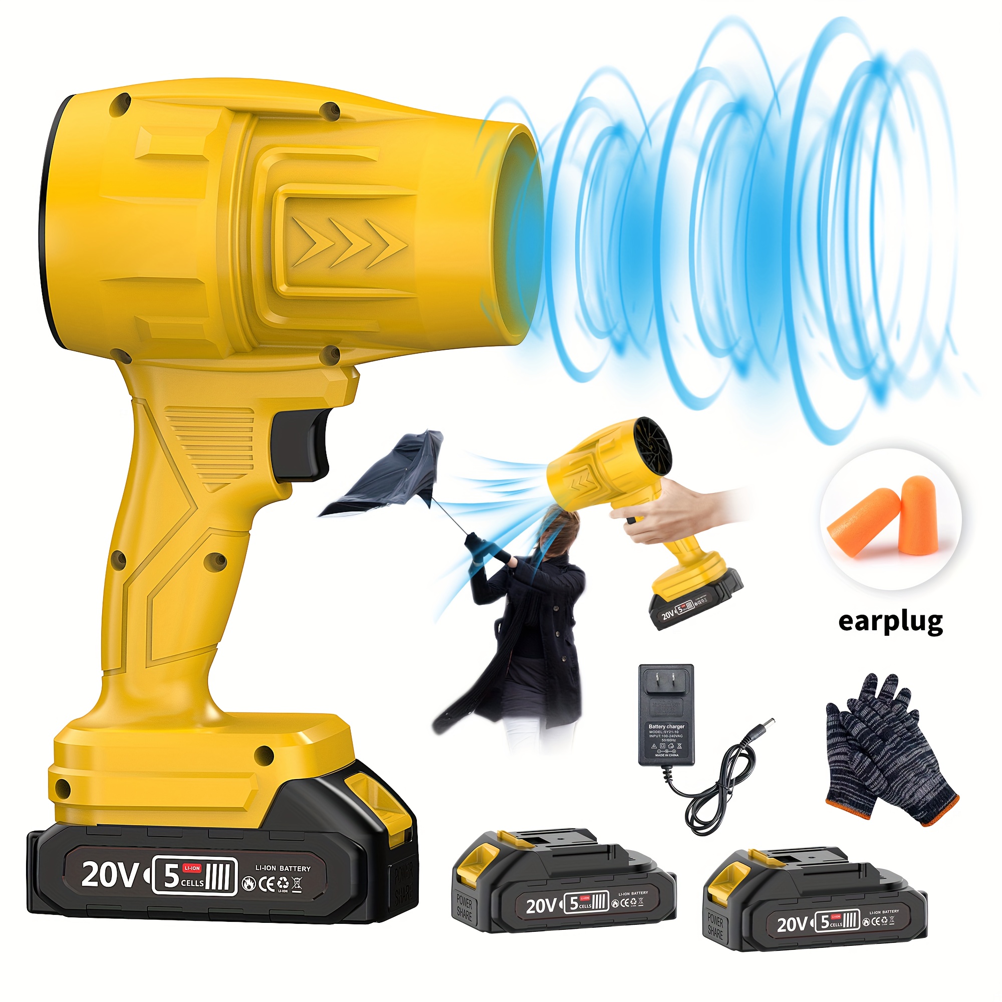 Powerful 50000RPM Cordless Leaf Blower, 20V Turbo Air Blower for Car Drying, Leaf Snow Dust Blowing, with Battery, Perfect Christmas Gift, Holiday Gift Idea, Home Outdoor Cleaning Tool