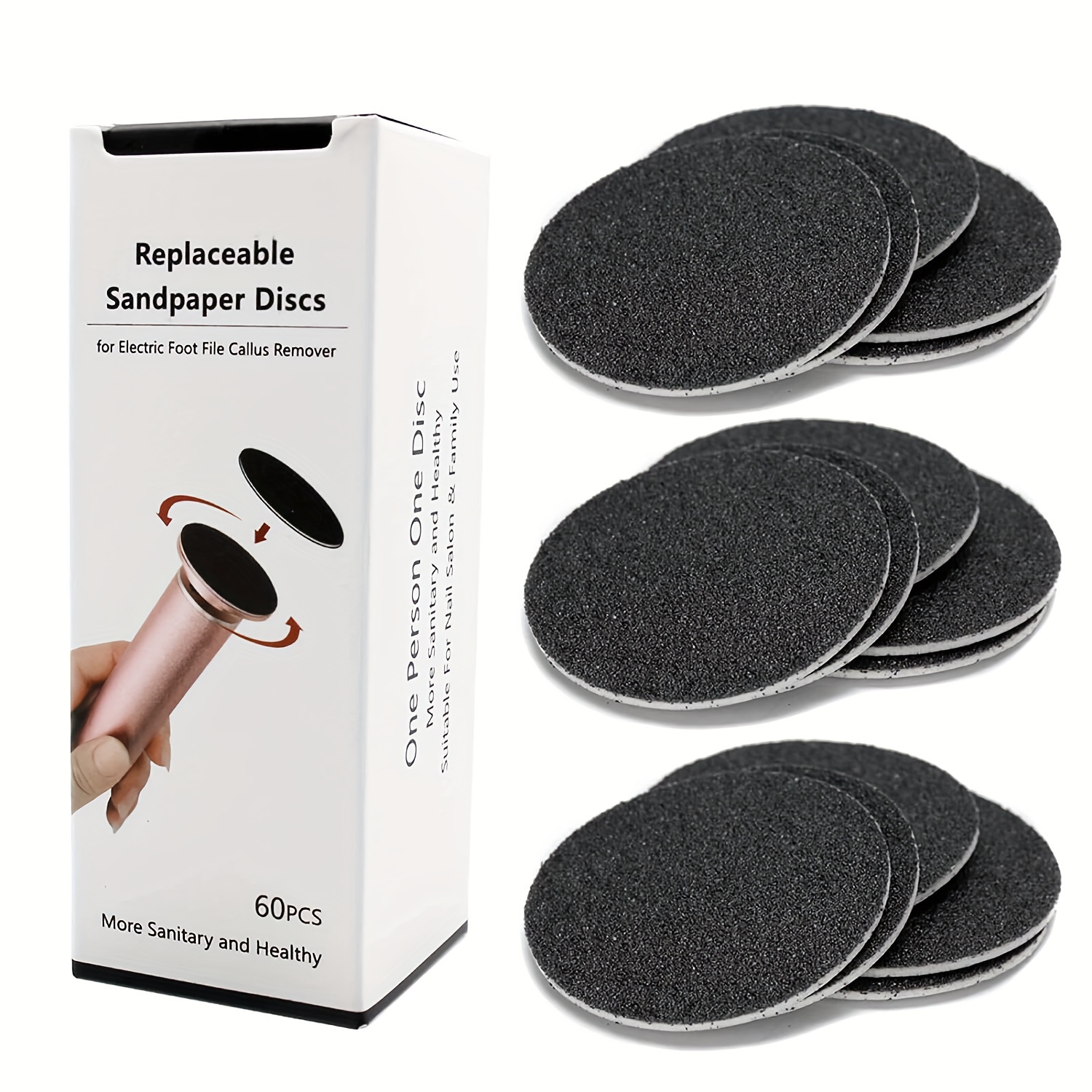 

80 Grit Extra Coarse Replacement Sandpaper Discs, 60 Pcs, For Electric Foot File Callus Remover - Volcanic Stone Material, -free Adhesive Sanding Pads