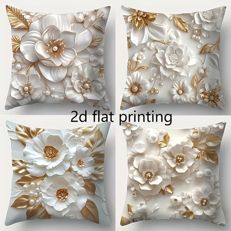 TEMU 2d Flat - A Set Of 4 2d Flat Prints Featuring A , Predominantly In Golden And White, With Pearl Accents. The Fabric Used Is Soft And Pleasant To