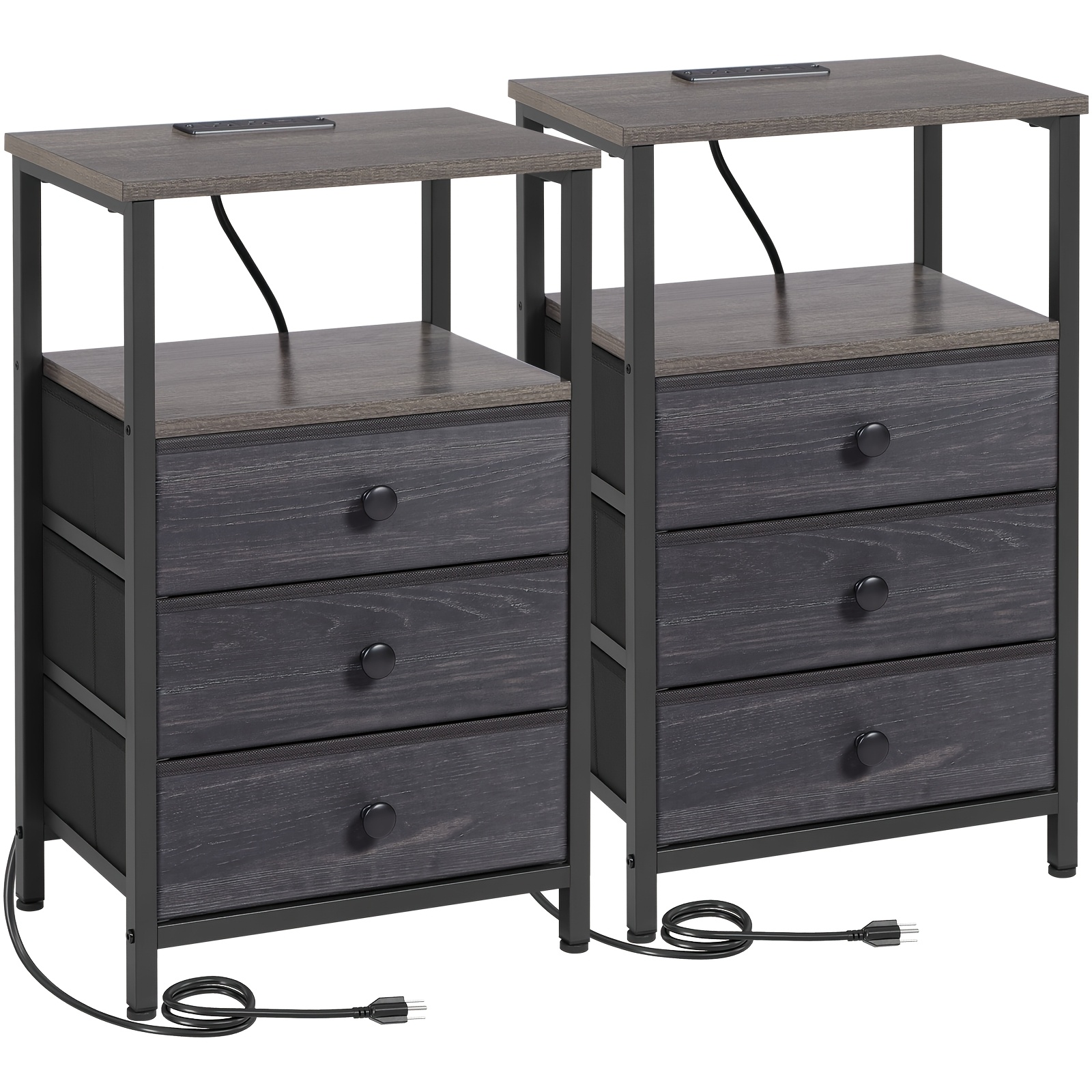 TEMU AMHANCIBLE Tables de chevet, Table de chevet moderne avec 3 tiroirs de rangement en tissu, avec station de charge, Convient pour et à coucher