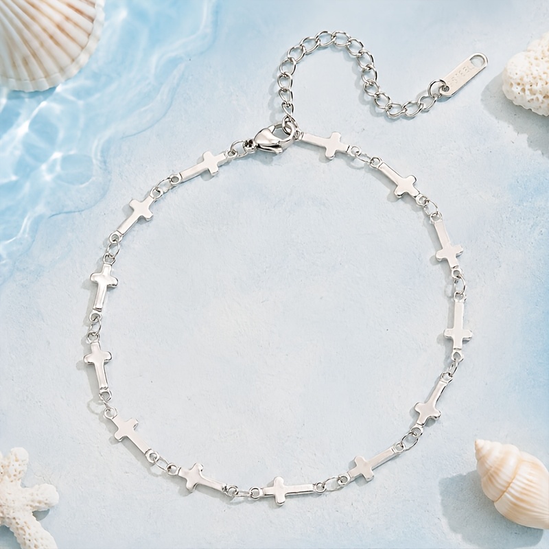Enamel-decorated Four-leaf Clover Anklet with Stainless Steel Chain