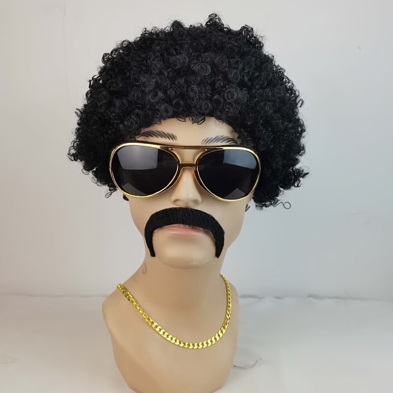 Men s 70s Style Afro Wig Short Black Curly Hair Synthetic Temu