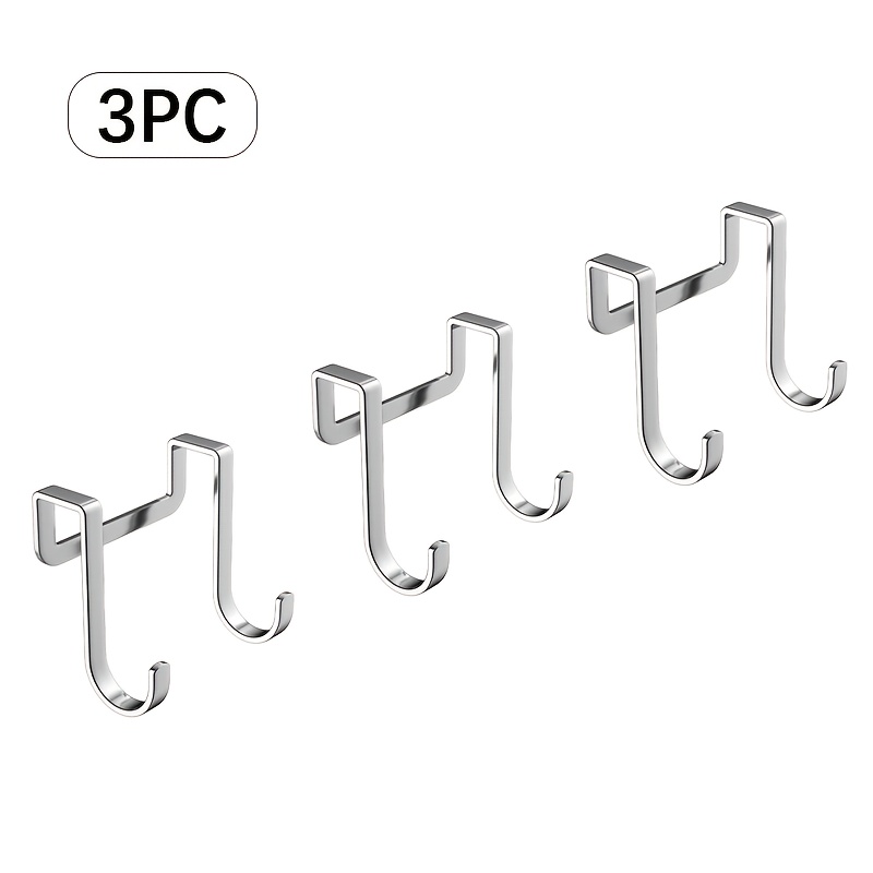 TEMU 3pcs Stainless Steel Cabinet Door Hooks, Hangers, Suitable For Bathroom, Kitchen, Bedroom Cabinet Doors, Utility Hooks