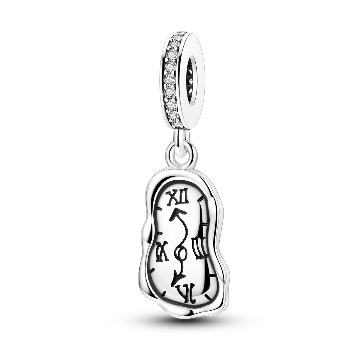 TEMU 1pc Silver Color Beads For Women Liquid Clock Charmsfits Original Bracelet & Necklace Diy Making