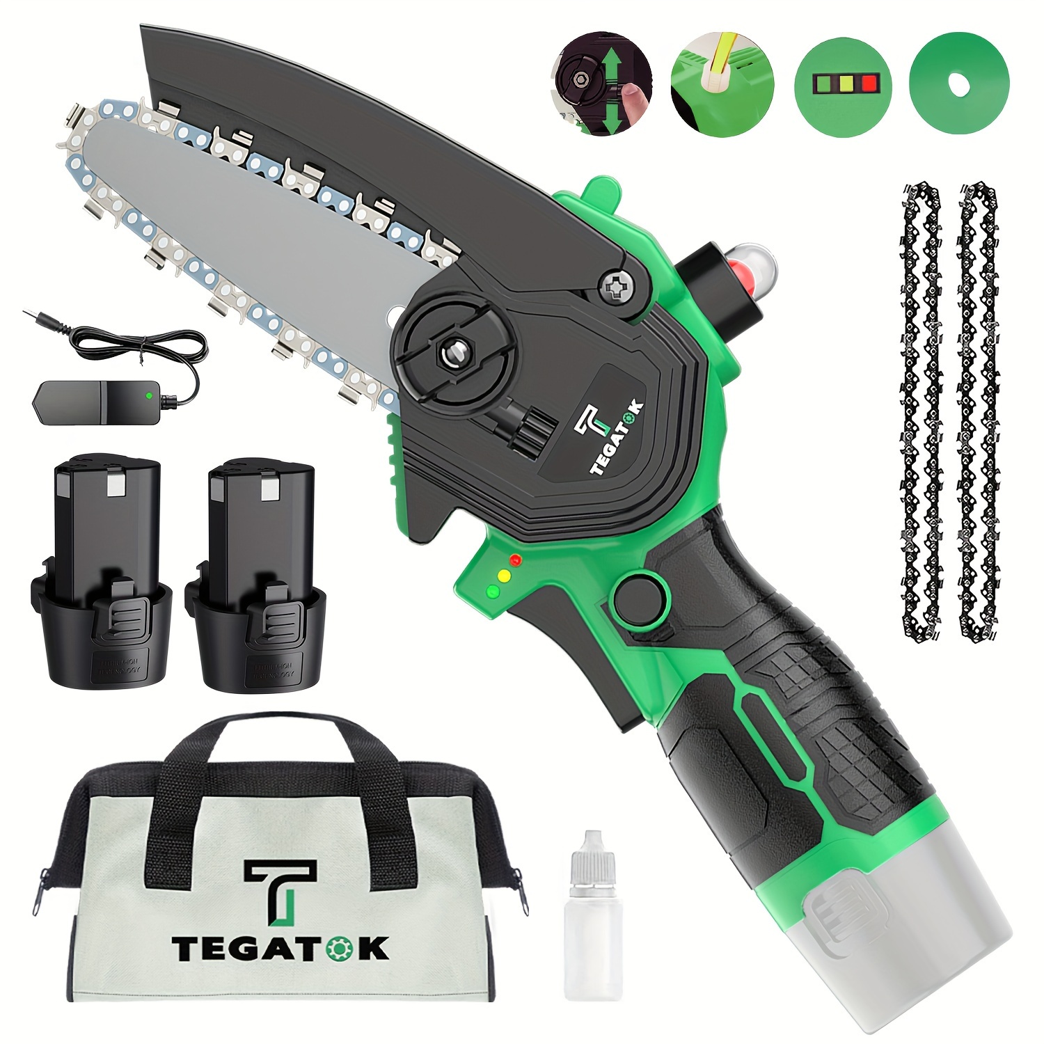 

12v Mini Chainsaw Cordless, 4-inch Handheld Electric Chain Saw With 2 1.5ah Battery And Charger, Automatic Chain Tensioning & Auto For Courtyard, Household, And Gardens