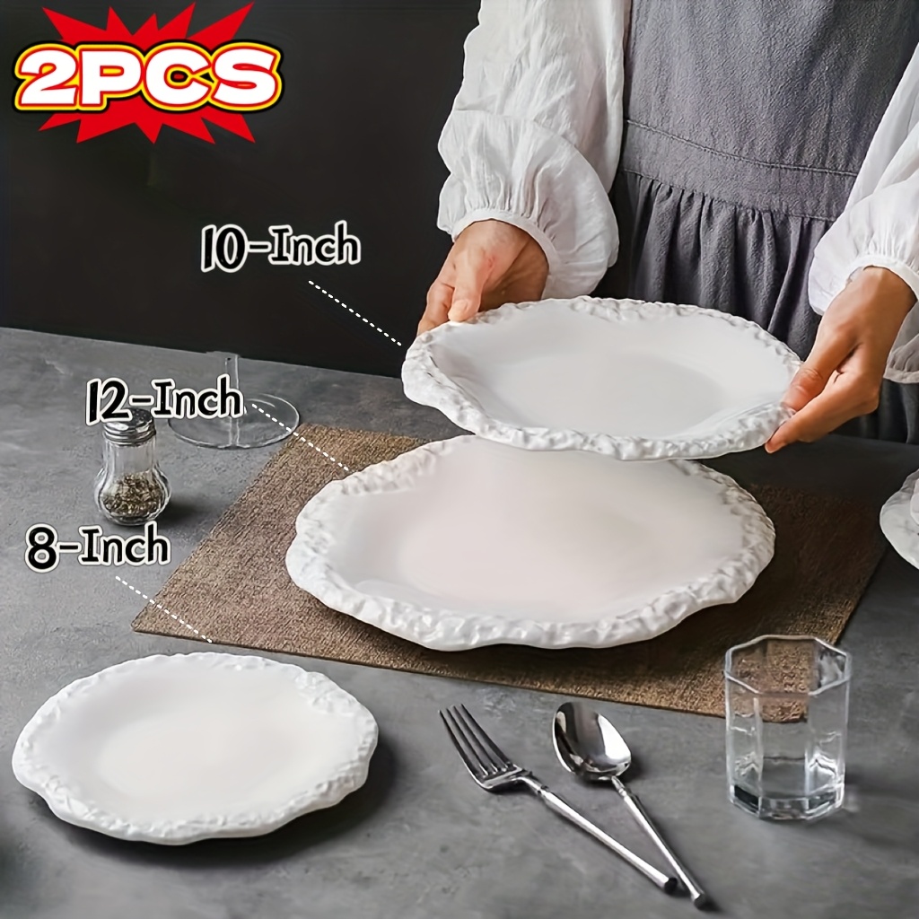 2pcs Rock-patterned Ceramic Plate Western Steak Plate, [3 Sizes to Choose From], Upgraded Version, Upgraded Salad Plate and Vegetable Plate Set, High Appearance Level Creative Tableware, Suitable for Restaurant and Home Use, Artistic Dish Tableware