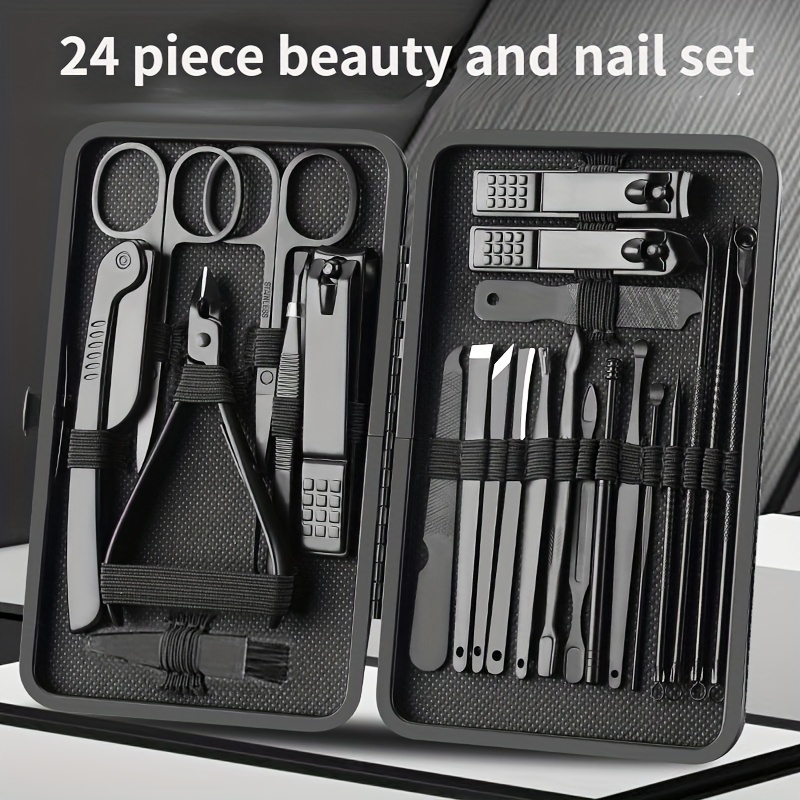 

8-24 Piece Set Of Stainless Steel Nail Clippers Trimmer Ear Scoop Beauty Kit Manicure And Pedicure Scissors Tweezers Manicure Tool Set With Black Travel Case As A Birthday Gift For Her/him