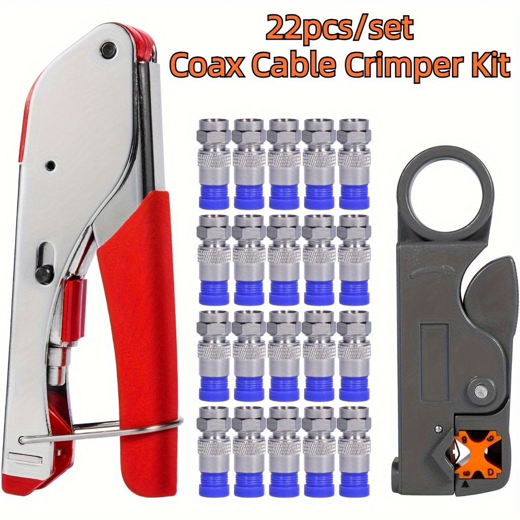 

22pcs Coax Cable Crimper, Coaxial Compression Tool Kit Wire Stripper, With F Rg6 Rg59 Connectors