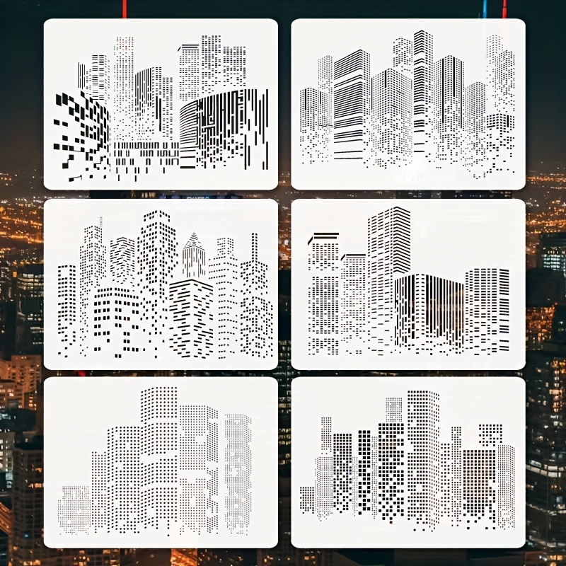 Image of 6 City Silhouette Templates, Reusable A4-sized Painting Templates, Craft Templates, City Templates, Designed For Artistic Creation, Scrapbooking, Fabric, Canvas, Walls, Home, And Furniture Decoration