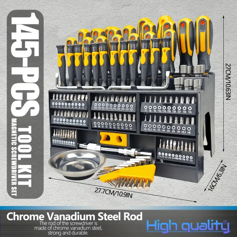 145pcs steel magnetic screwdrivers with plastic racking key set nut driver and bit set uncharged without battery for diy men tools gift Product details 0