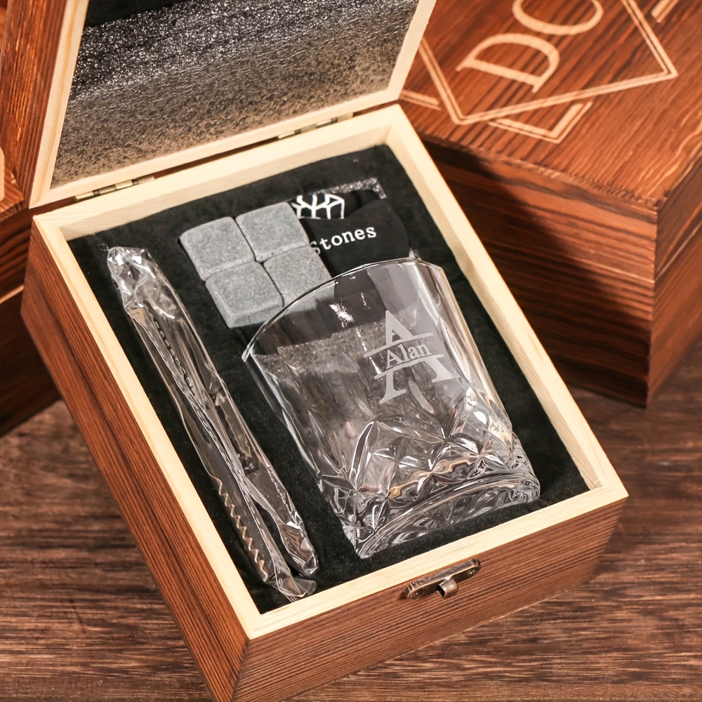 TEMU Personalized Whiskey Gift Set With Custom Whiskey Glasses, Whiskey Bottle & Whiskey Glasses - Luxury Whiskey Glassware For Men, Best Groom,