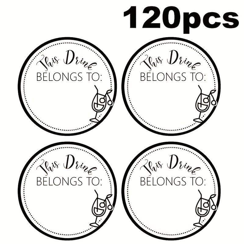 120pcs Beverage Labels | Elegant Black and White Paper Drink Tags, 1.5-Inch Round Stickers for Parties, Weddings, and Christmas Supplies