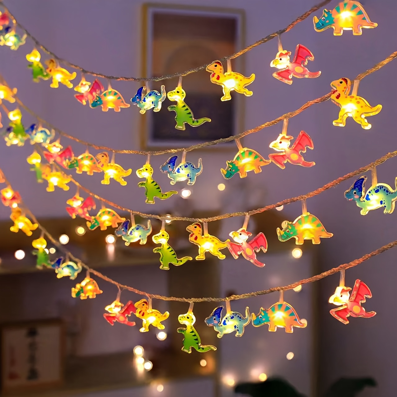 TEMU 1 pièce, Guirlande lumineuse LED de dinosaure de 1,5 m/3 m, colorées à piles pour chambre, fête, anniversaire, Noël et décorations d'Halloween.