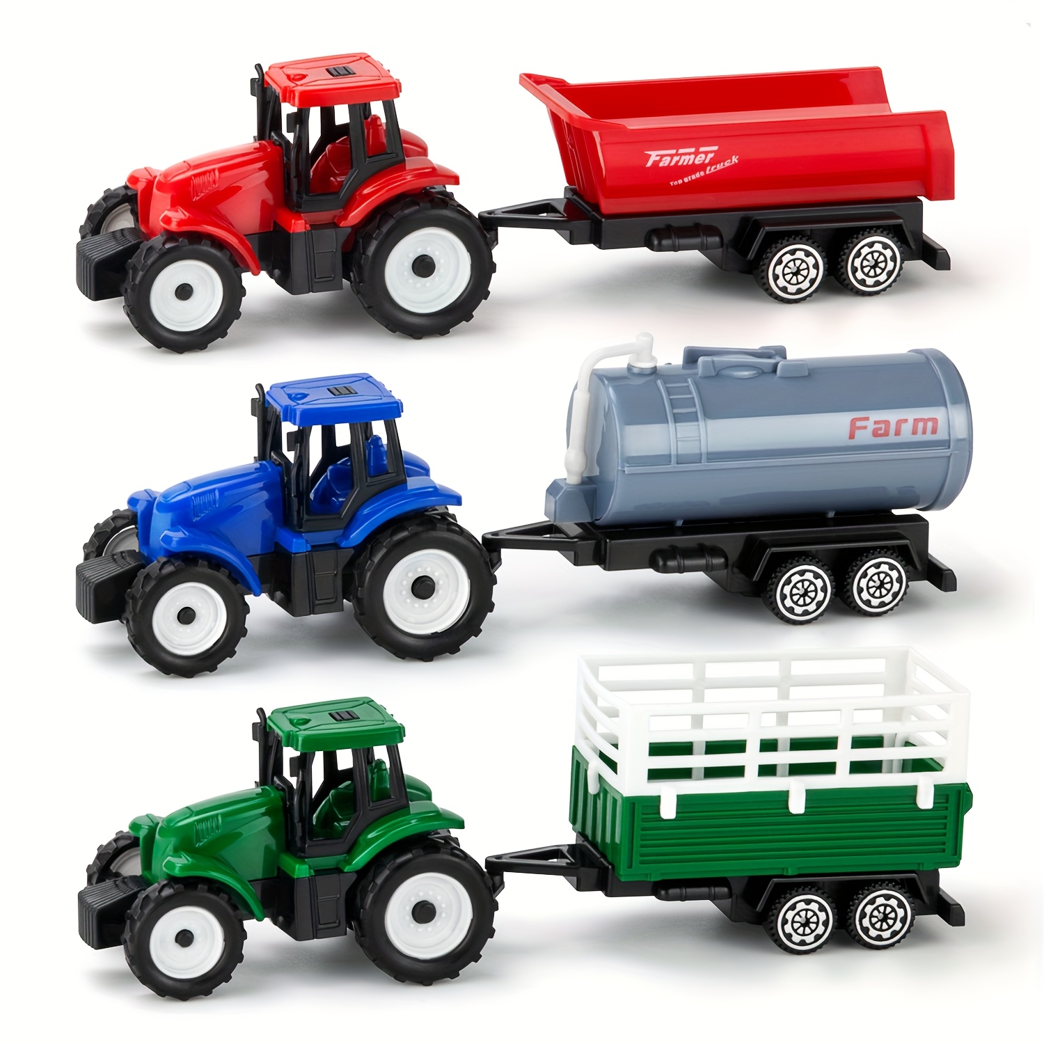 3-in-1 Farmer Tractor Combination Set Pull-back Operation Simulation Toy Car Model Boys Toy Gift Box Packaging Birthday, New Year Gift Class Prize Back To School Gift