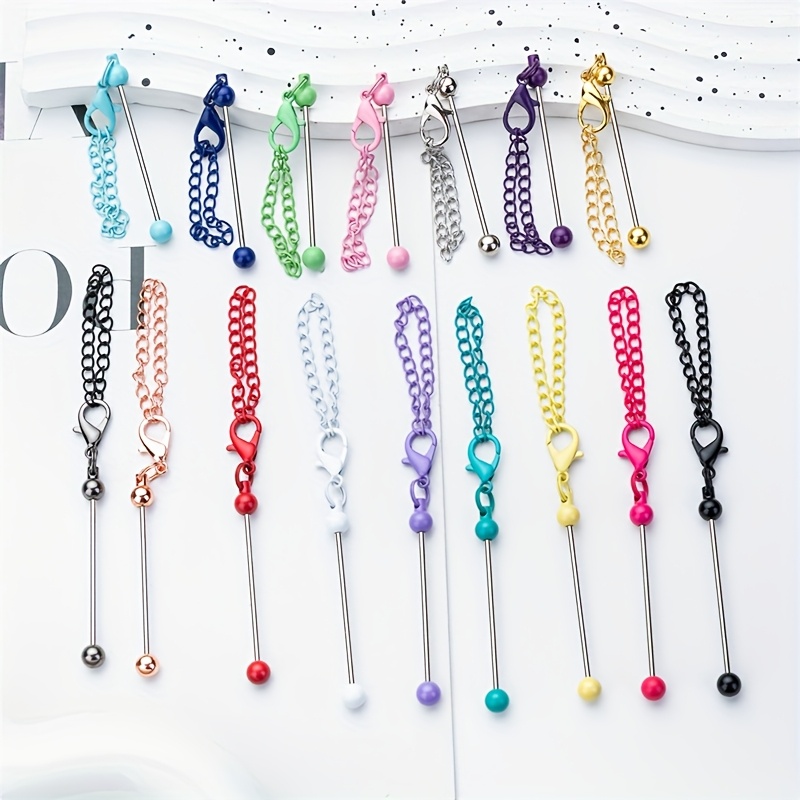 

10pcs Diy Beadable Keychain Blanks With Chains - Fit Metal Pendants For Cups & Bags